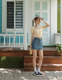 Soft Plush Button Short Sleeved Top