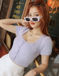 Soft Plush Button Short Sleeved Top