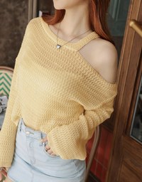 Off Shoulder Knit Long Sleeved Top