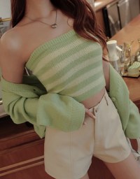 Set Wear With Knit Tube Top & Cardigan
