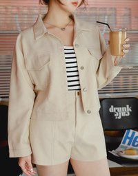 Textured Thick Crop Jacket Blazer