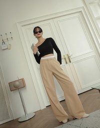 Sloping Shoulder Smooth Long Sleeve Top (With Padding)