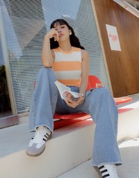 Sexy Side Cut Denim Jeans Wide Pants