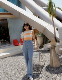 Sexy Side Cut Denim Jeans Wide Pants