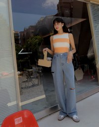 Sexy Side Cut Denim Jeans Wide Pants