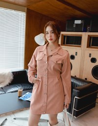 Edgy Smart Suede Buttoned Mini Dress