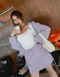 Casual Drawstring Cropped Hooded Blazer Jacket
