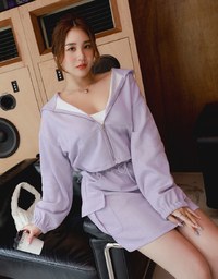 Casual Drawstring Cropped Hooded Blazer Jacket