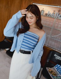 Set Wear With Knit Tube Top & Cardigan