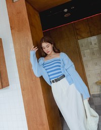 Set Wear With Knit Tube Top & Cardigan