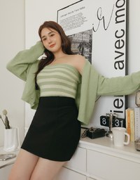 Set Wear With Knit Tube Top & Cardigan