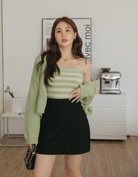 Set Wear With Knit Tube Top & Cardigan