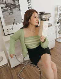 Set Wear With Knit Tube Top & Cardigan