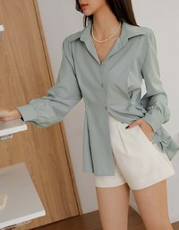 2Way Korean Style Slim Long Blouse Shirt