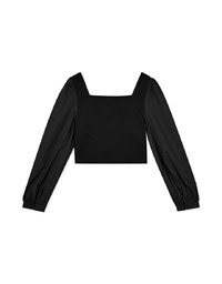 Mixed Material Splice Long Sleeve Top