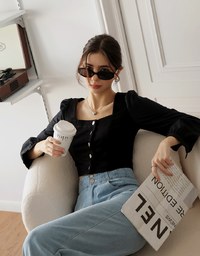 Mixed Material Splice Long Sleeve Top