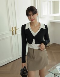 Smart Lapel Slit Long Sleeve Top