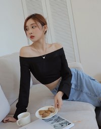 Off Shoulder Back Zipper Long Sleeve Top