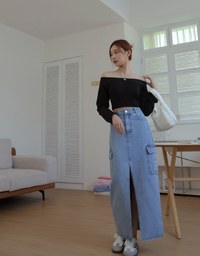 Off Shoulder Back Zipper Long Sleeve Top