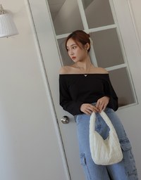 Off Shoulder Back Zipper Long Sleeve Top