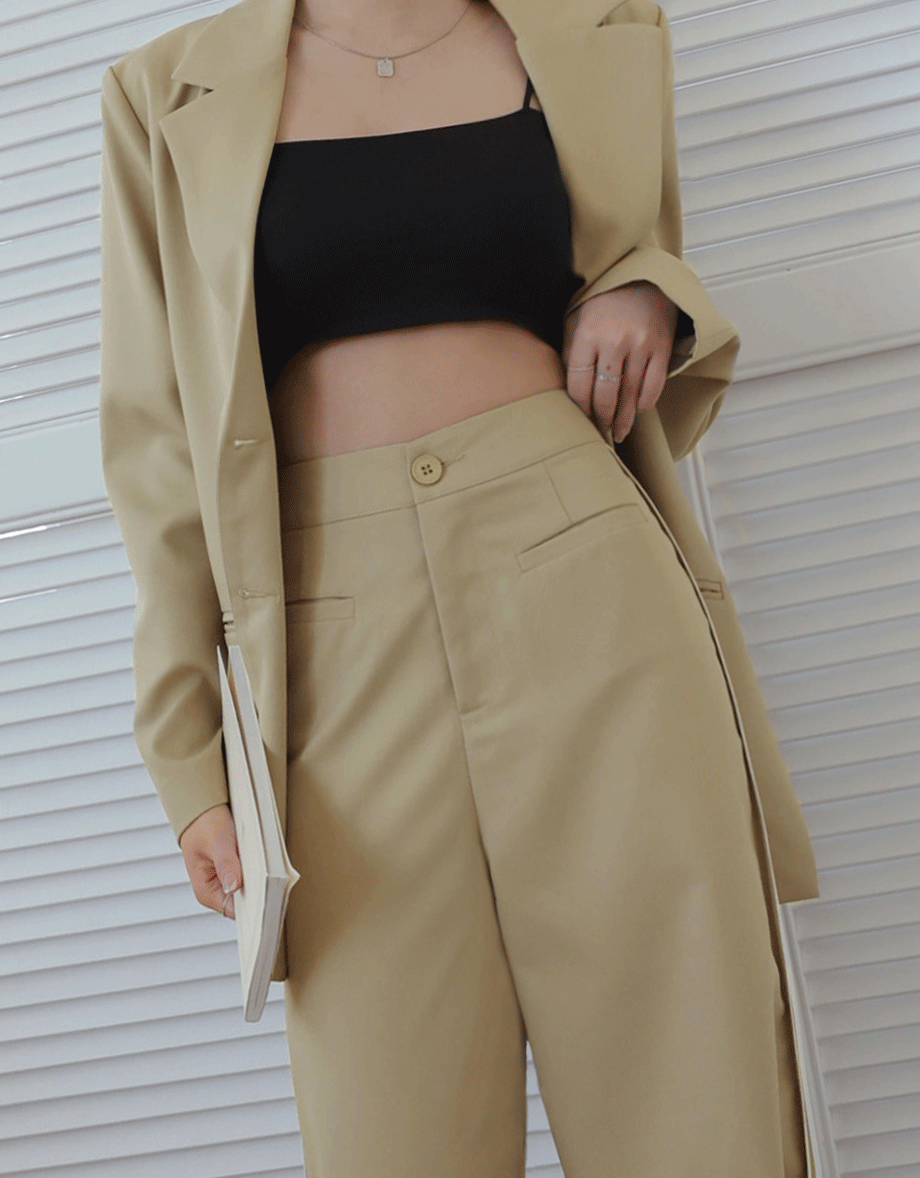 Double Line Slim Fit Suit Wide Pants
