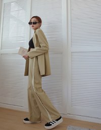 Double Line Slim Fit Suit Wide Pants