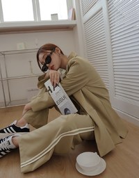 Double Line Slim Fit Suit Wide Pants