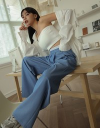 Double Layer Elasticated Pleated Wide Pants
