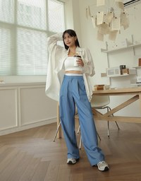 Double Layer Elasticated Pleated Wide Pants