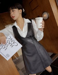 Buttoned Vest Mini Faux Leather Dress