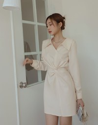 Elegant Open Collar Twisted Mini Dress