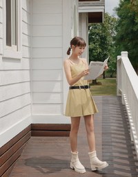 【MEIGO's Design】Thin Strap Pleated Mini Dress (With Belt)