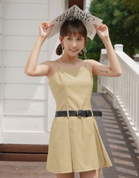 【MEIGO's Design】Thin Strap Pleated Mini Dress (With Belt)