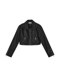 Edgy Chic Faux Leather Zipper Blazer Jacket