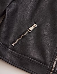 Edgy Chic Faux Leather Zipper Blazer Jacket