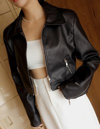 Edgy Chic Faux Leather Zipper Blazer Jacket