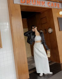 Edgy Chic Faux Leather Zipper Blazer Jacket