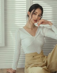 V Neck Twisted Cashmere Knit Top