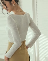 V Neck Twisted Cashmere Knit Top