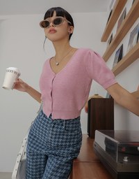 Sweet Puffy Sleeves Knit Top