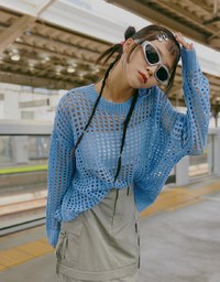 【SHIUAN'S DESIGN】2way Holey Loose Knit Top