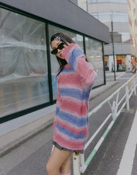 【SHIUAN'S DESIGN】Colorful Two Tone Loose Knit Top