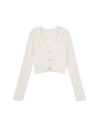 Pearl Button Fluffy Velvet Knit Top Cardigan
