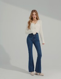Pearl Button Fluffy Velvet Knit Top Cardigan