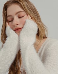 Pearl Button Fluffy Velvet Knit Top Cardigan