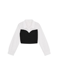 Lapel Collar Splice Long Sleeved Top