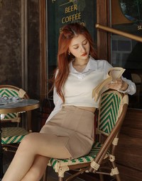 Lapel Collar Splice Long Sleeved Top