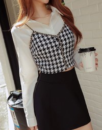 Chic Gold Chain HoundStooth Vest