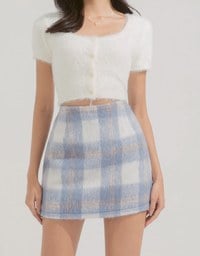 Plush Large Plaid Slit Skirt