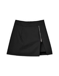 Casual Faux Leather Zipper Slit Mini Skirt